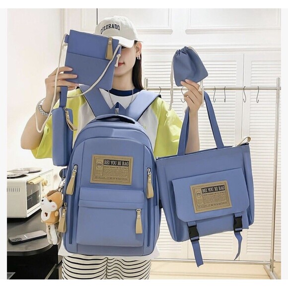 Kawaii Canvas Backpack Set - 5 Pieces Student Pack - Picture 2 of 5